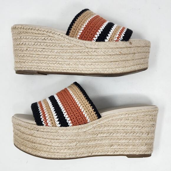 Marc Fisher Slide Sandals Women 8.5M Lannia Platform Black Rust Crochet Jute - Picture 9 of 11
